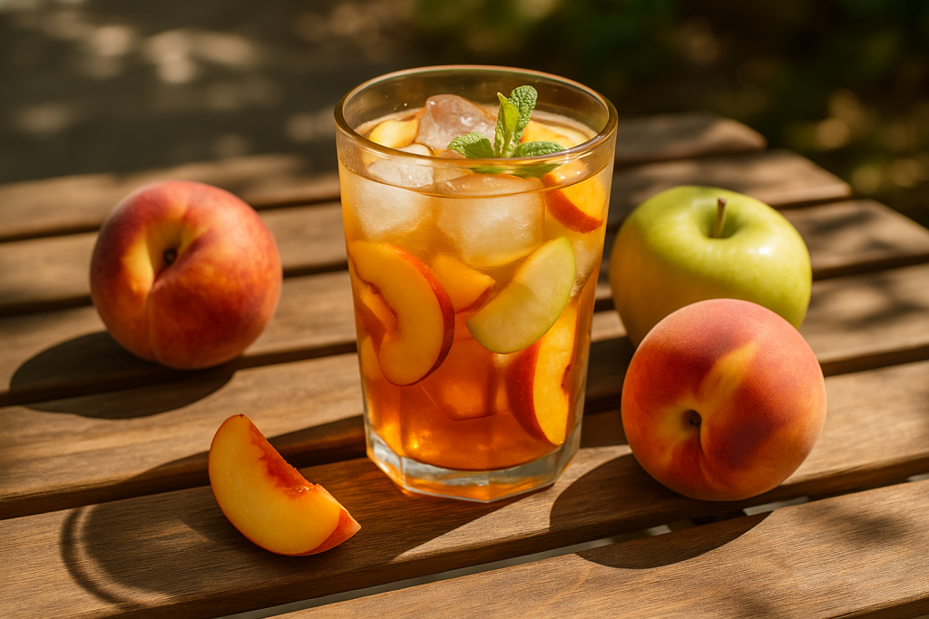 Sommerlicher Eistee mit Pfirsich und Apfel