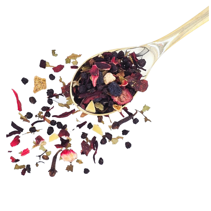 Fruchtiger Früchtepunsch Biotee mit leuchtend roter Farbe